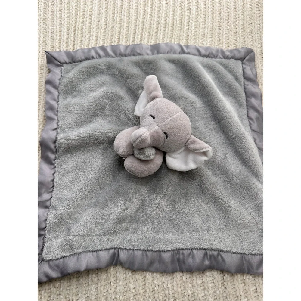 Carters Elephant Security Blanket Gray Plush Satin Trim Lovey Baby Snuggle 14x14